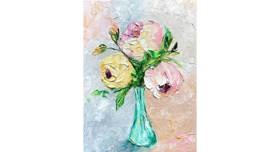 Peony Painting Floral Original Art Impasto Oil Painting Flower Etsy