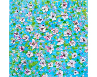 cherry blossom painting flowers original art impasto oil painting floral tree artwork sakura square 12x12 canvas wall art by IrinaOilArt