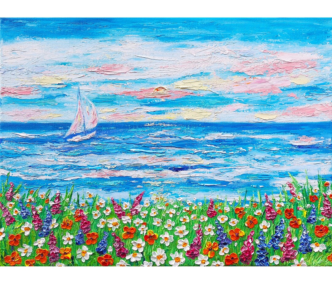 Poppy Painting Seascape Original Art Impasto Oil Painting Daisy 12x16 ...