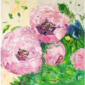 pink peony painting floral original art impasto oil painting 12x12 canvas flowers artwork abstract garden bouquet square wall by IrinaOilArt