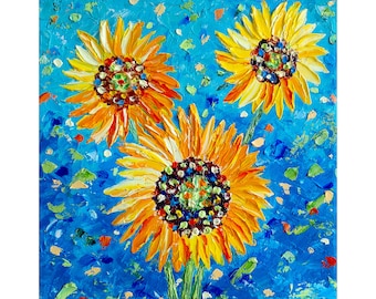 sunflower painting flowers original art impasto oil painting wildflowers sunflowers artwork 8x8 small canvas floral wall art by IrinaOilArt