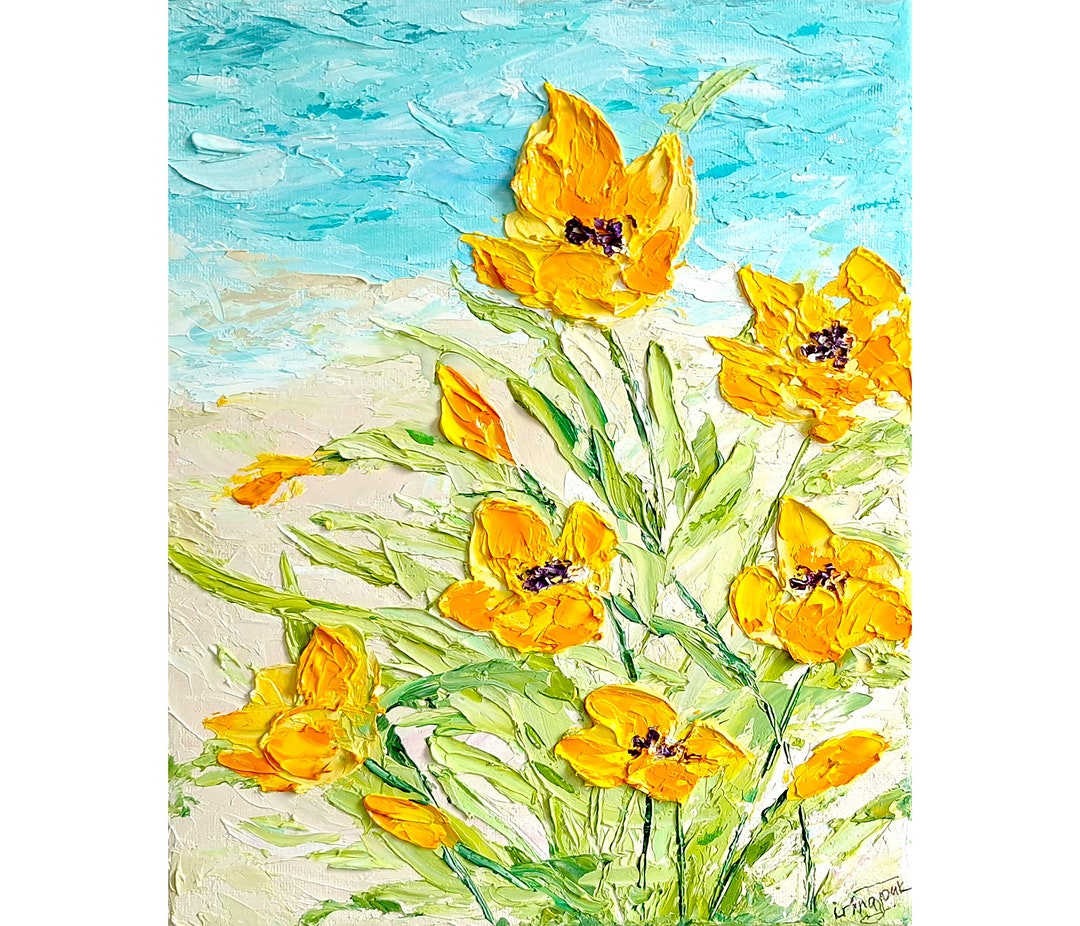 Poppy Painting Flowers Original Art Impasto Oil Painting 10x8 Canvas ...