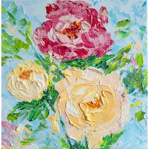peony painting flowers original art impasto oil painting 8x8 canvas garden artwork pink peonies floral small square wall art by IrinaOilArt