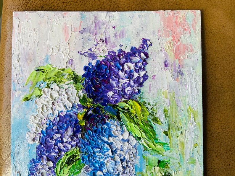 Lilac painting Original artwork impasto painting Lilac Bouquet Textured lilac art Floral artwork flowers in vase small painting 8x10 canvas image 5