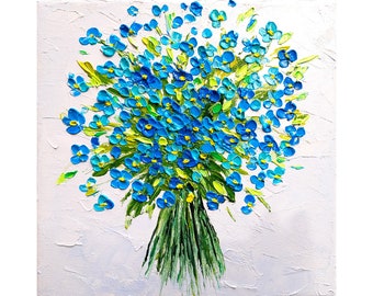 forget-me-not painting flowers original art impasto oil painting forget me not wildflowers artwork 8x8 small canvas floral  by IrinaOilArt