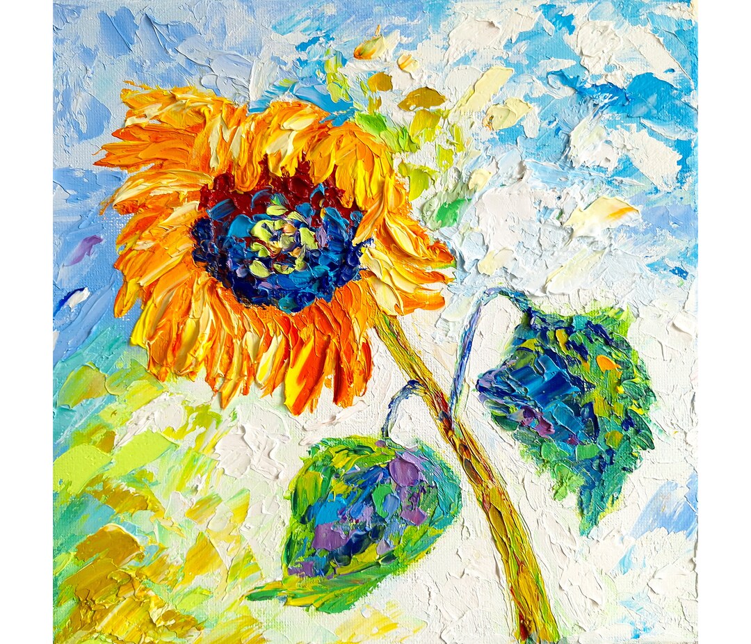 Sunflower Painting Flowers Original Art Impasto Oil Painting 8x8 ...