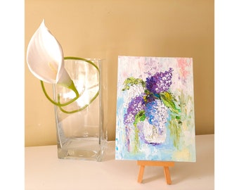 Lilac painting Original artwork impasto painting Lilac Bouquet Textured lilac art Floral artwork flowers in vase small painting 8x10 canvas