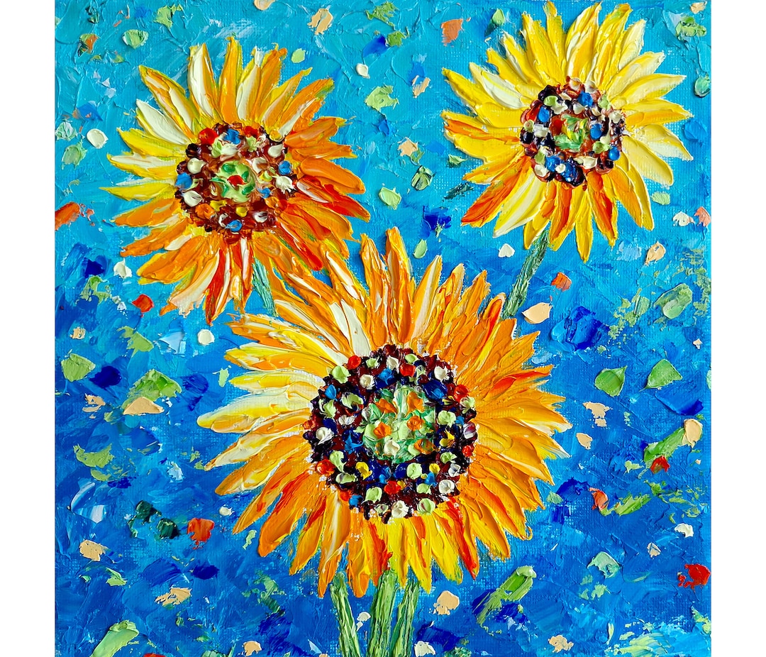 Sunflower Painting Floral Original Art Impasto Oil Painting 8x8 Canvas ...