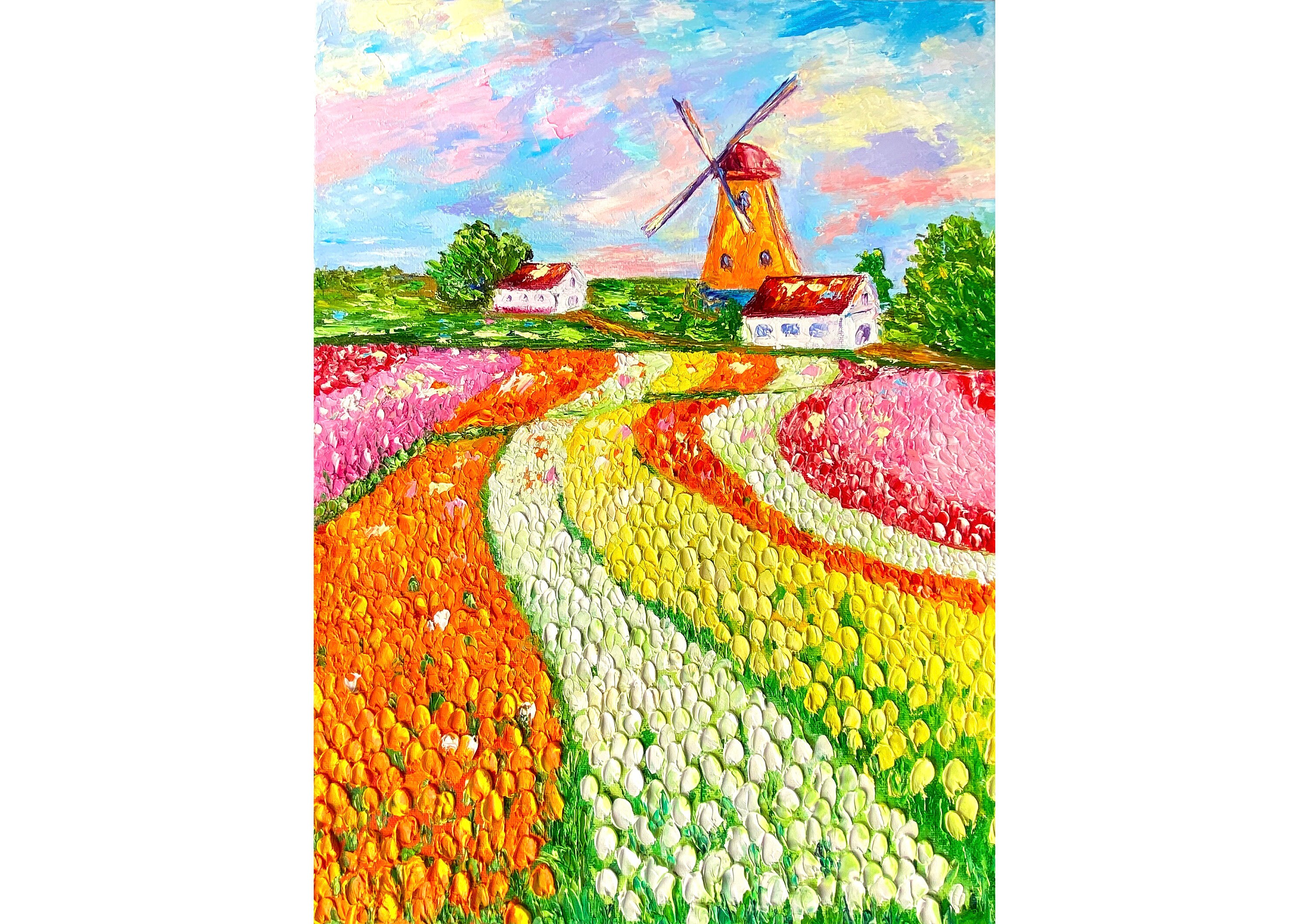 Holland painting Original art Tulip Field painting Impasto artwork ...