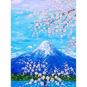 cherry blossom painting mount Fuji original art impasto oil painting 16x12 canvas pink flower Japanese sakura floral artwork by IrinaOilArt