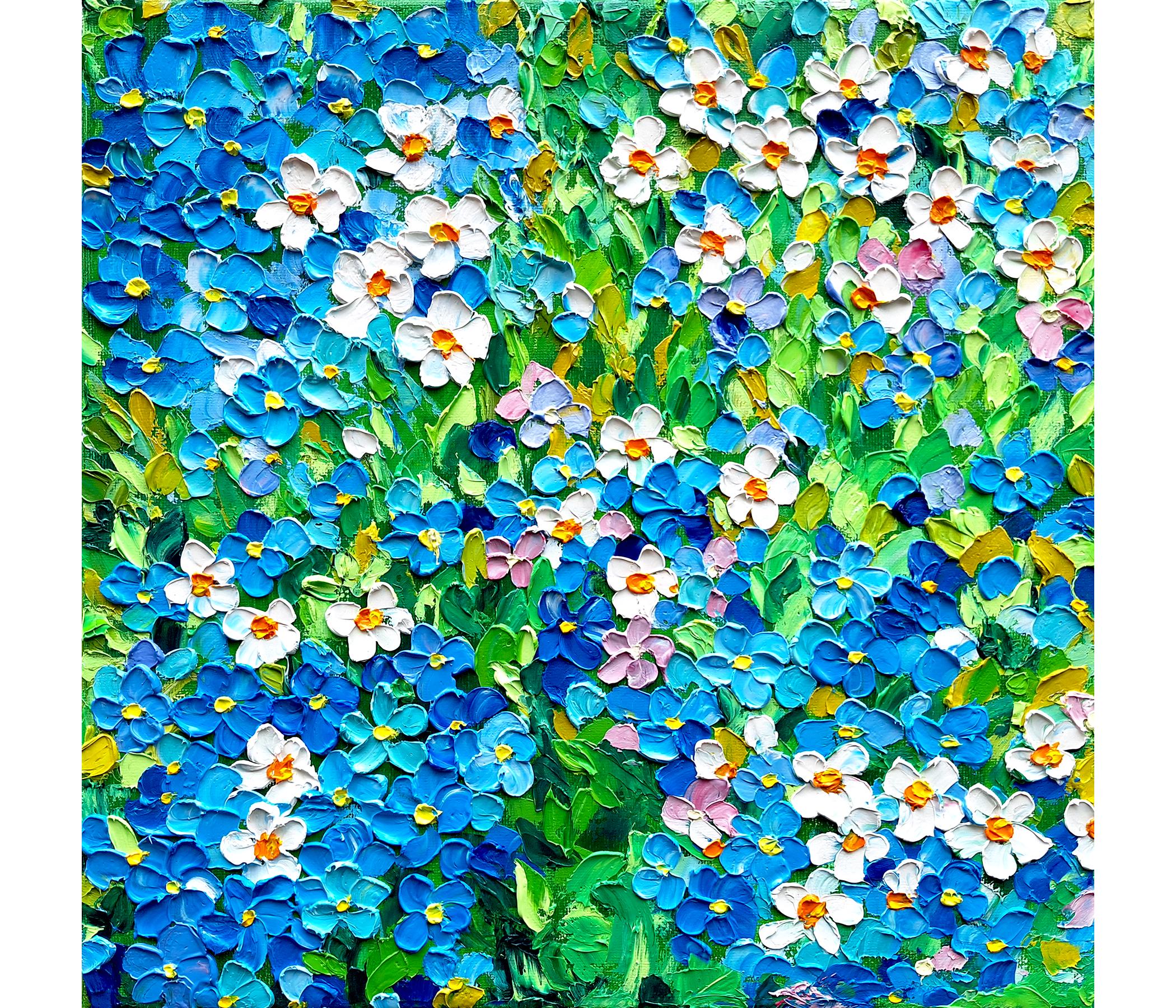 daisy painting forget me not original art impasto oil painting canvas wildflowers floral meadow flowers artwork square by IrinaOilArt