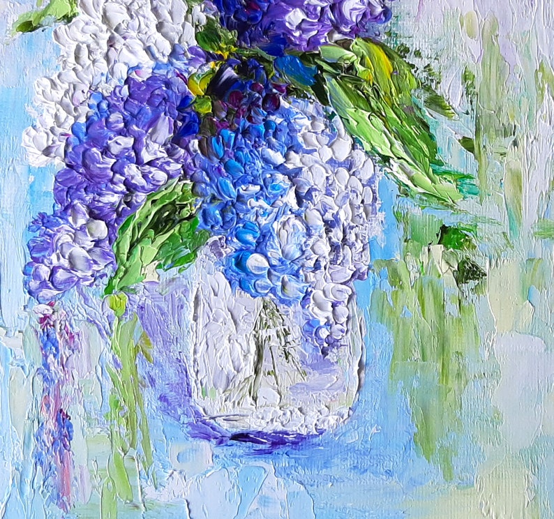 Lilac painting Original artwork impasto painting Lilac Bouquet Textured lilac art Floral artwork flowers in vase small painting 8x10 canvas image 7