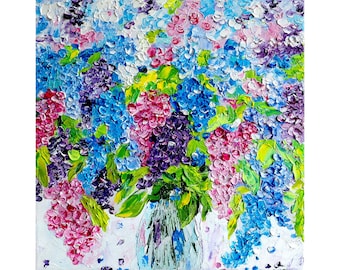 Lilac painting flowers original art impasto oil painting floral artwork spring bouquet wall art Mother's Day 12x12 canvas by IrinaOilArt