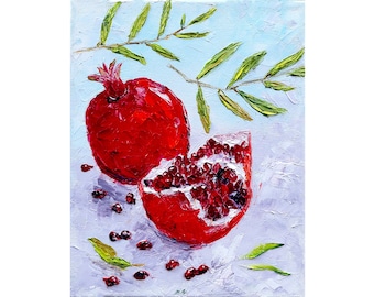 pomegranate painting fruit original art Impasto oil painting kitchen 10x8 artwork small canvas wall art by IrinaOilArt