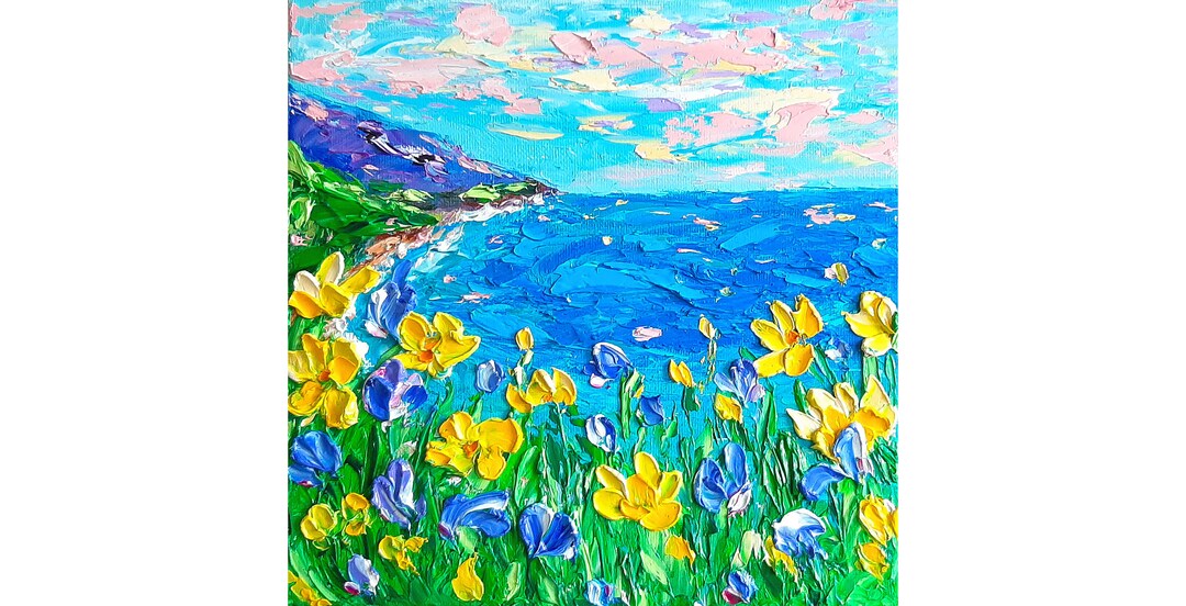 Poppy Painting Seascape Original Art Impasto Oil Painting California ...