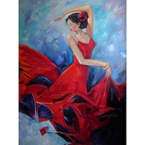 Flamenco dancer painting people painting original art 48x36 large Spain woman Spanish dance canvas artwork red wall art girl portrait