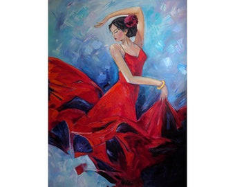 Flamenco dancer painting people painting original art 48x36 large Spain woman Spanish dance canvas artwork red wall art girl portrait