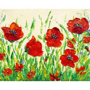 red poppy painting flowers original art impasto oil painting 8x10 canvas blooming wildflowers meadow floral landscape small by IrinaOilArt