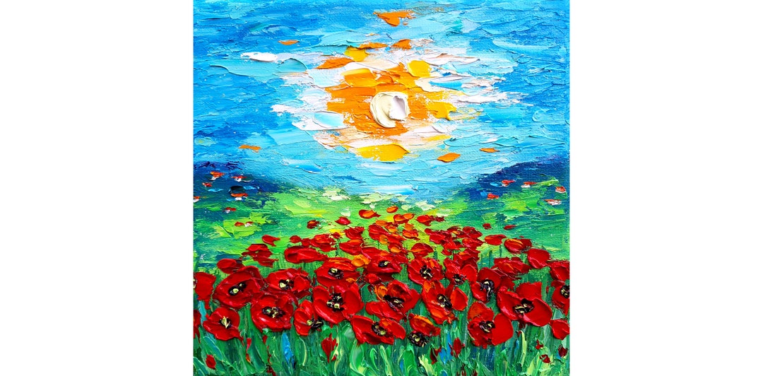 Poppy Painting Floral Original Art Impasto Oil Painting Sunset Field ...