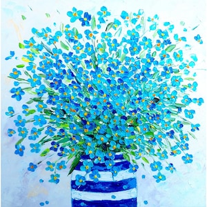 forget me not painting flowers original art impasto oil painting 12x12 canvas floral still life vase artwork bouquet square by IrinaOilArt