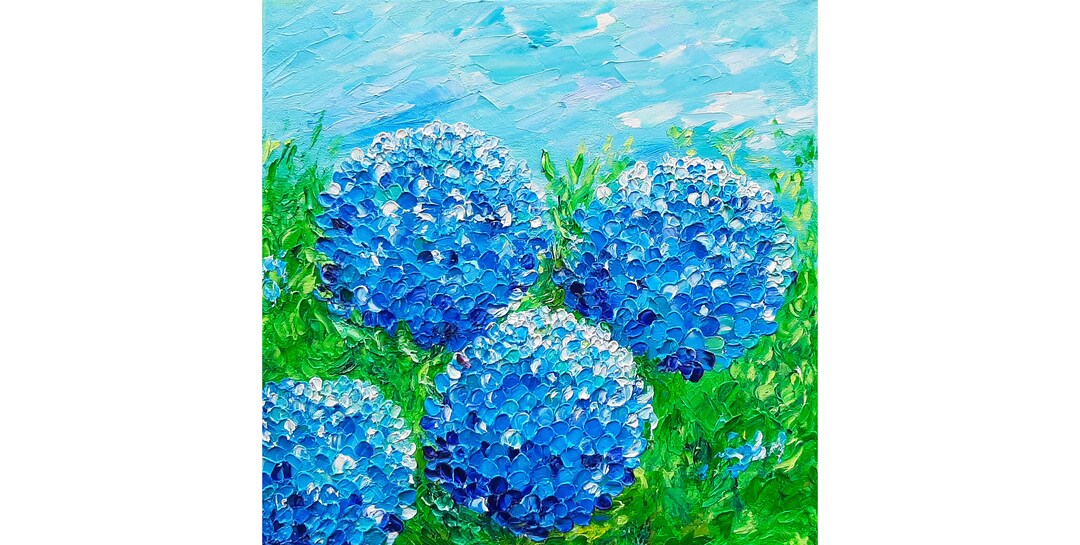 Hydrangea Painting Flowers Original Art Impasto Oil Painting Blue ...