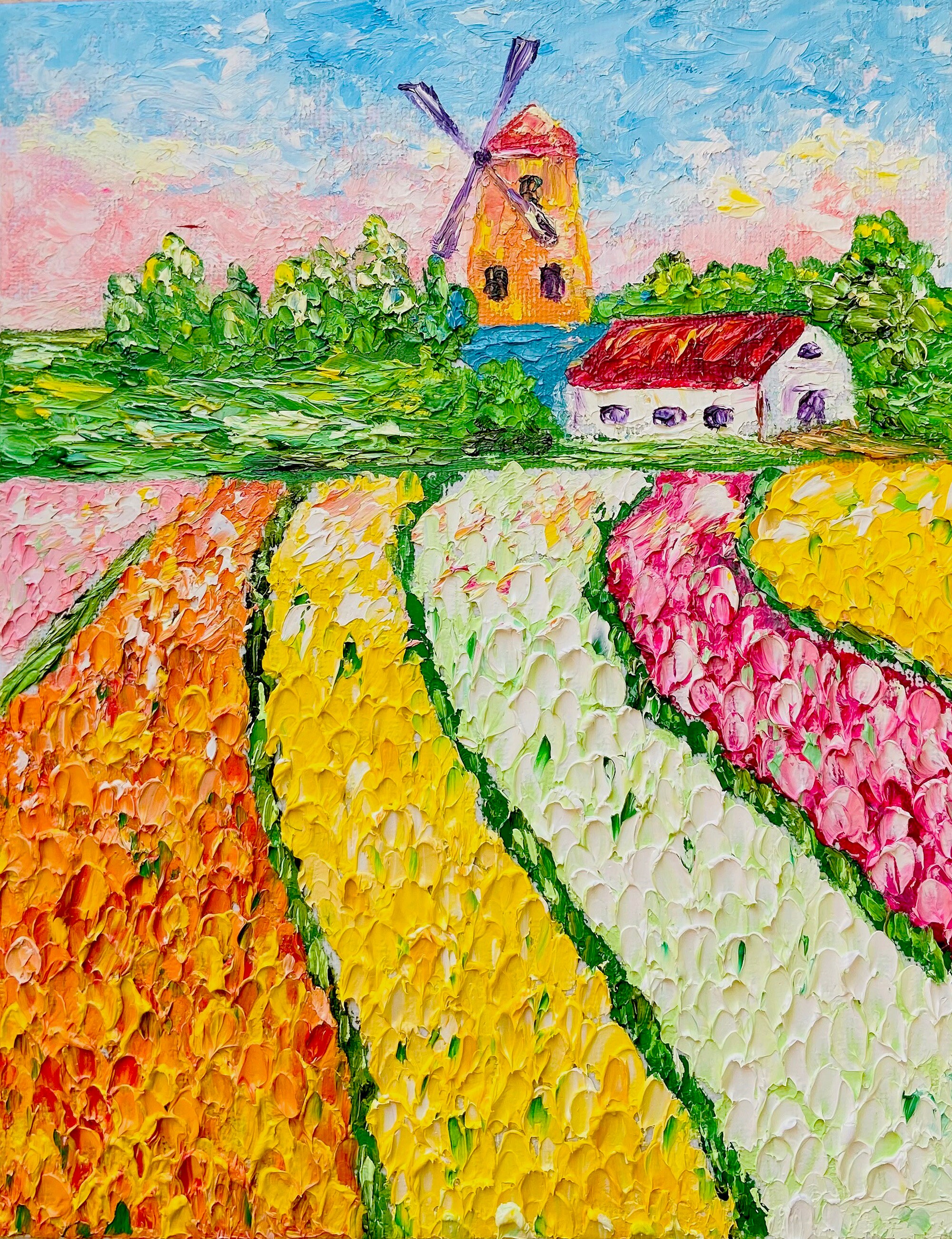 Holland painting Original art Tulip Field painting Impasto artwork ...