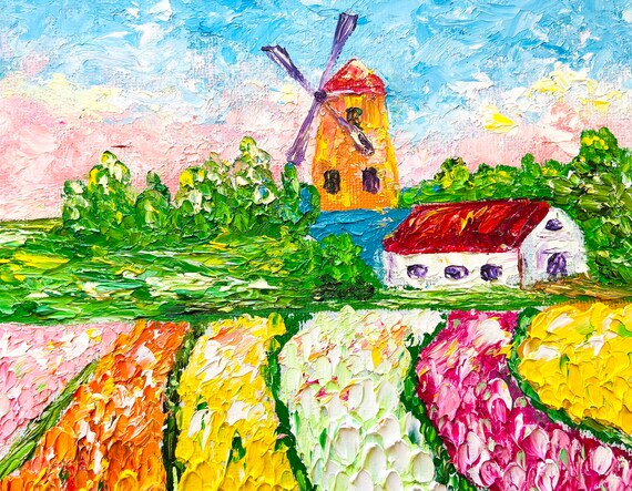 Holland painting Original art Tulip Field painting Impasto artwork ...