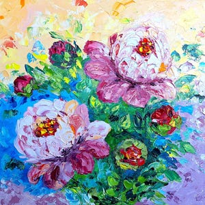 Peony painting flowers original art impasto oil painting 12x12 canvas floral artwork peonies square garden bouquet wall by IrinaOilArt