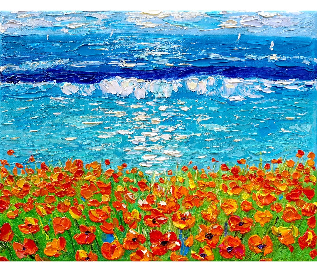 California Poppy Painting Seascape Original Art Impasto Oil Painting ...