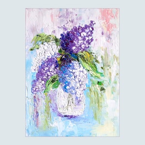 Lilac painting Original artwork impasto painting Lilac Bouquet Textured lilac art Floral artwork flowers in vase small painting 8x10 canvas image 4