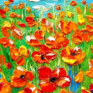 California Poppy Painting Seascape Original Art Impasto Oil Painting ...