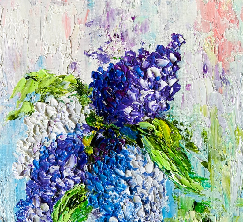 Lilac painting Original artwork impasto painting Lilac Bouquet Textured lilac art Floral artwork flowers in vase small painting 8x10 canvas image 8