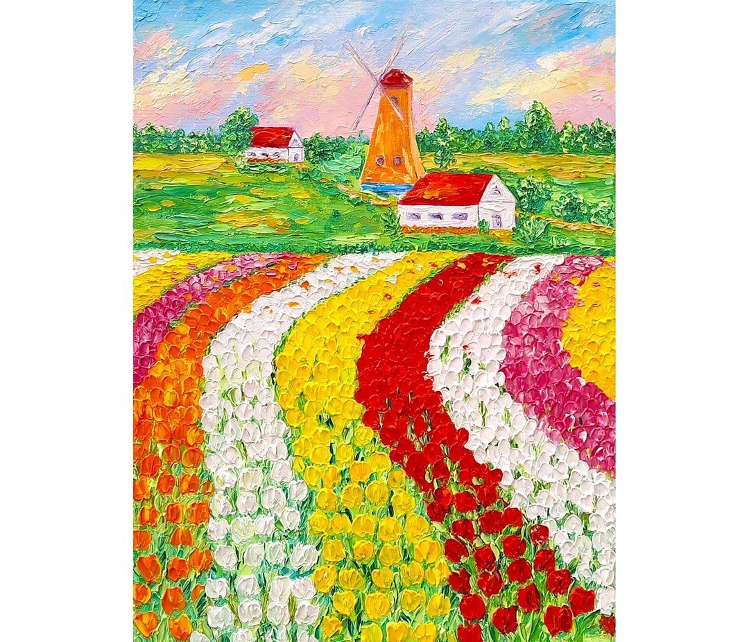 Tulips Painting Holland Original Art Impasto Oil Painting 16x12 Canvas ...