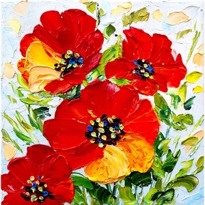 poppy painting wildflowers original art impasto oil painting 8x8 canvas flower California red bouquet artwork floral small by IrinaOilArt
