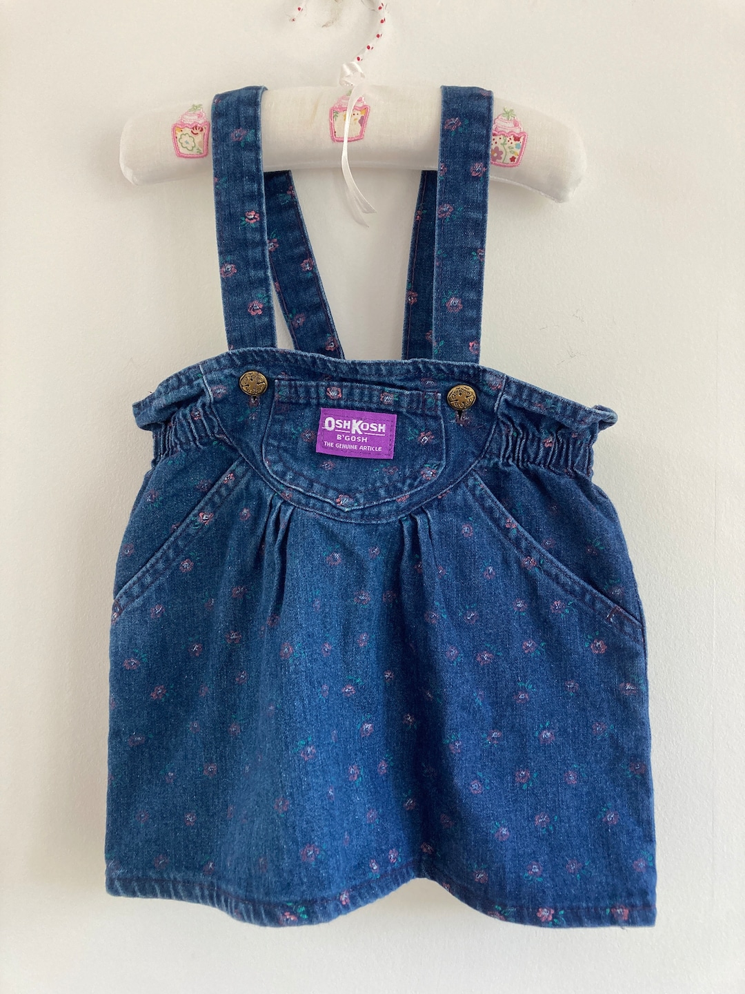 Rare Osh Kosh USA Made Denim Dungaree Overall Dress 4T Rose Print - Etsy