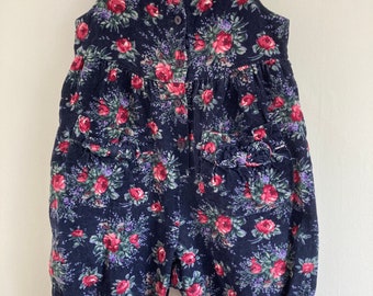 Vintage Laura Ashley Mother and Child Girls Toddler Floral 80s Needlecord Dungarees Overall Onesie 12-18 months