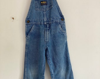 Super Rare Osh Kosh B’gosh Vintage 80s Made in USA Dungarees Overalls Denim Blue Cotton Trim Size 4T