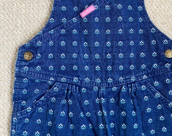 Incredibile raro Osh Kosh B'gosh taglia 6 salopette complessiva blu turchese modello tulipano Made in USA floreale