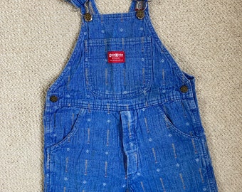 Super raro vintage anni '80 Osh Kosh denim pantaloncini salopette tuta taglia 6 bambini Made in USA