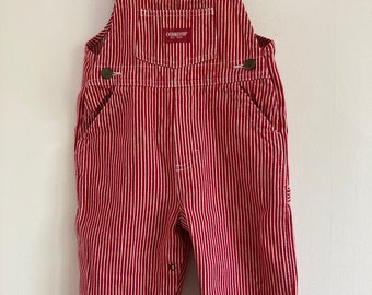 Vintage 90s Y2K Osh Kosh B’gosh Red White Stripe Baby Toddler Dungarees 12 months
