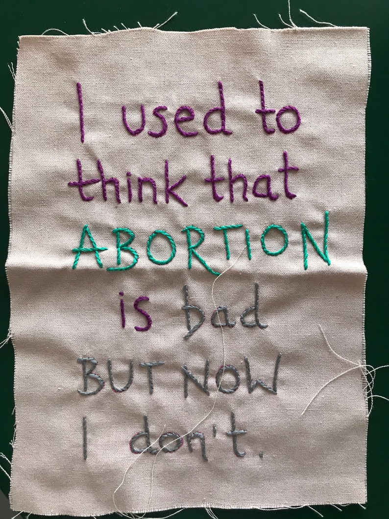 Abortion activism embroidery piece