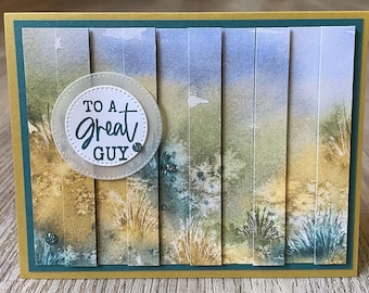 Masculine Birthday Card- blue, green, yellow field- Stampin' Up!- double-vision card- greeting card- handmade- blank