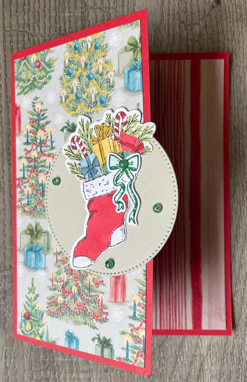 Christmas Card-stocking Filled With Toys- Vintage Christmas Trees ...