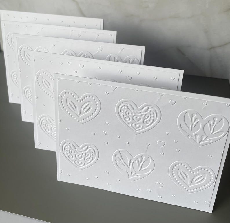 Embossed Heart Cards: Handmade Blank Note Cards, Set of 5 - Etsy