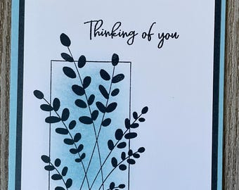 Stampin' Up! Thinking of You Card, blue leaves, handmade, greeting, blank card