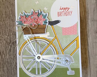 Birthday Card - Feminine- Bike- Flowers- Summer- Stampin' Up!- Greeting Card