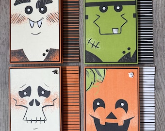 Handmade Halloween Card Set- Stampin' Up!- Set of 4- Vampire- Frankenstein- Skeleton- Pumpkin