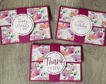 Gift Card Holder, Mother's Day, Birthday, Thank You, Pink & Orange Flowers, Stampin' Up!, Handmade