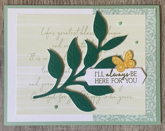 Stampin' Up! I'll Always Be Here For You Card, leaf with butterfly, greeting card, blank card, handmade card