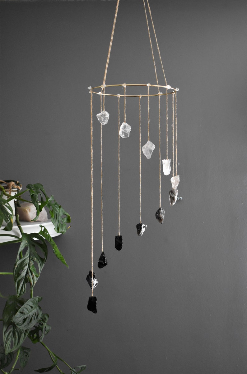 The Rustic Ombre Crystal Mobile Raw Natural Crystals Black Ombre